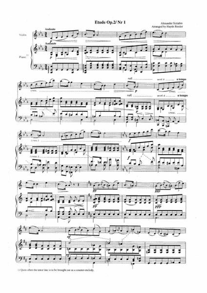 Scriabin's Etude Op. 2 Nr 1 for violin and piano