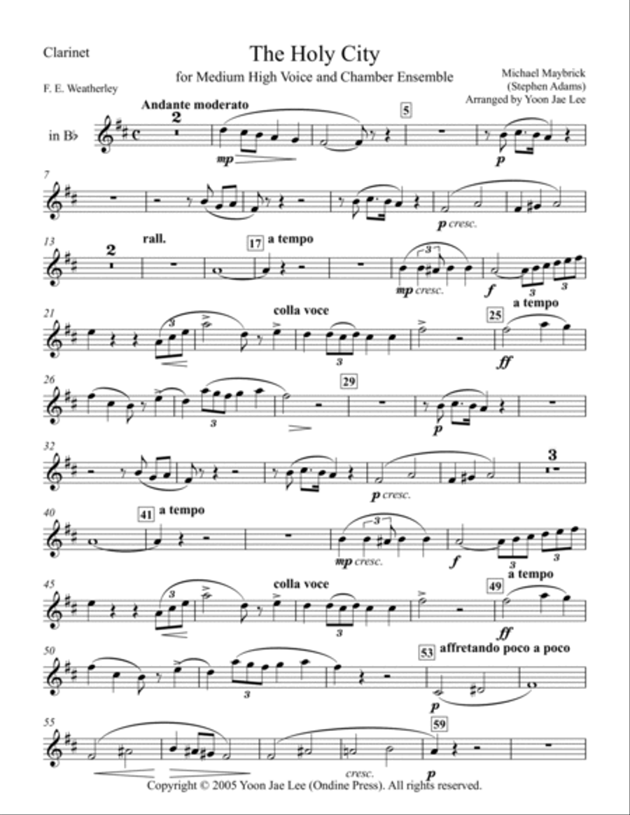 The Holy City for Medium High Voice and Chamber Ensemble in C Major, Set of Parts Large Ensemble scores gallery preview page 5