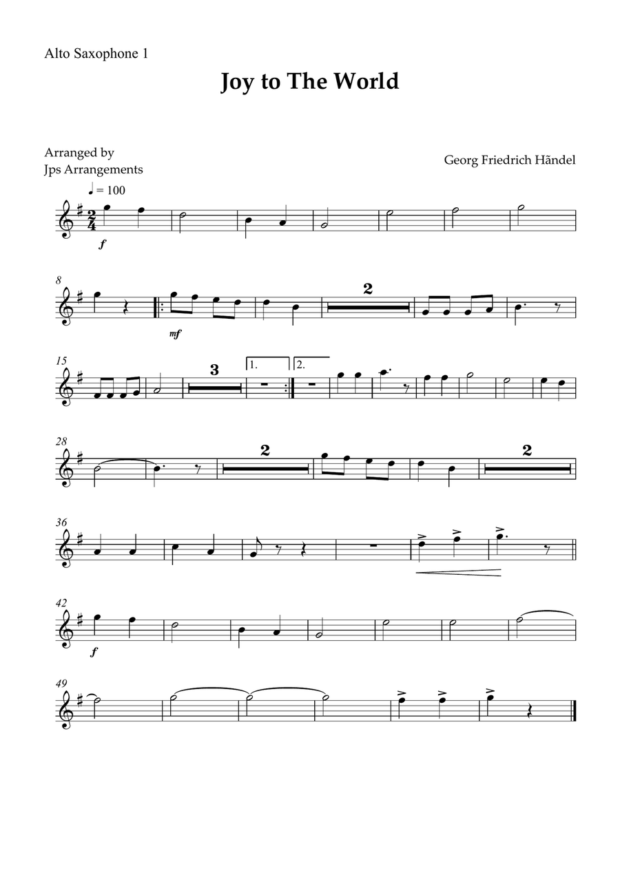 Joy To The World Sax quintet easy beginner Saxophone Quintet scores gallery preview page 5