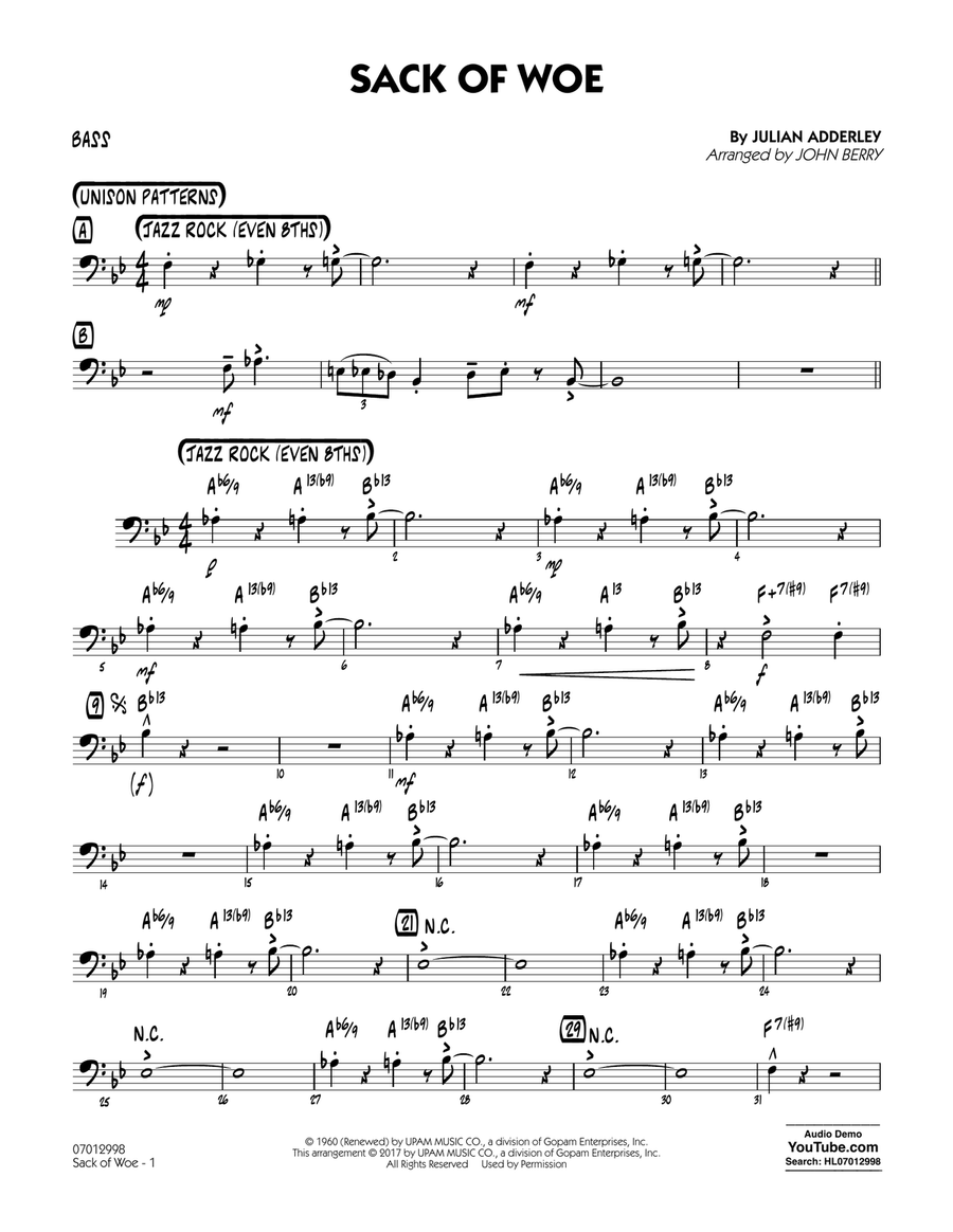 Sack of Woe - Bass Jazz Ensemble scores gallery preview page 1