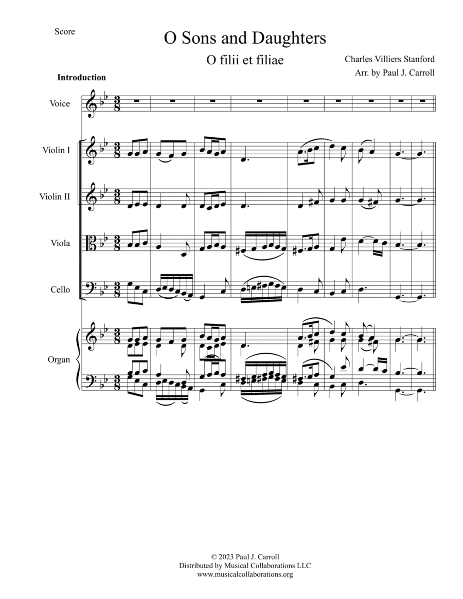 O Sons and Daughters (O filii et filiae) for String Quartet and Organ String Quartet scores gallery preview page 1
