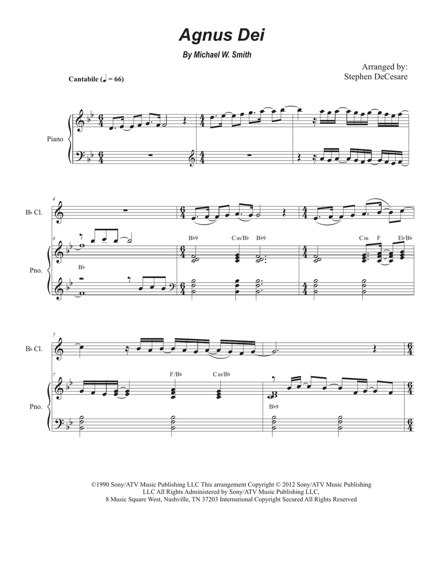 Agnus Dei B-Flat Clarinet scores gallery preview page 1
