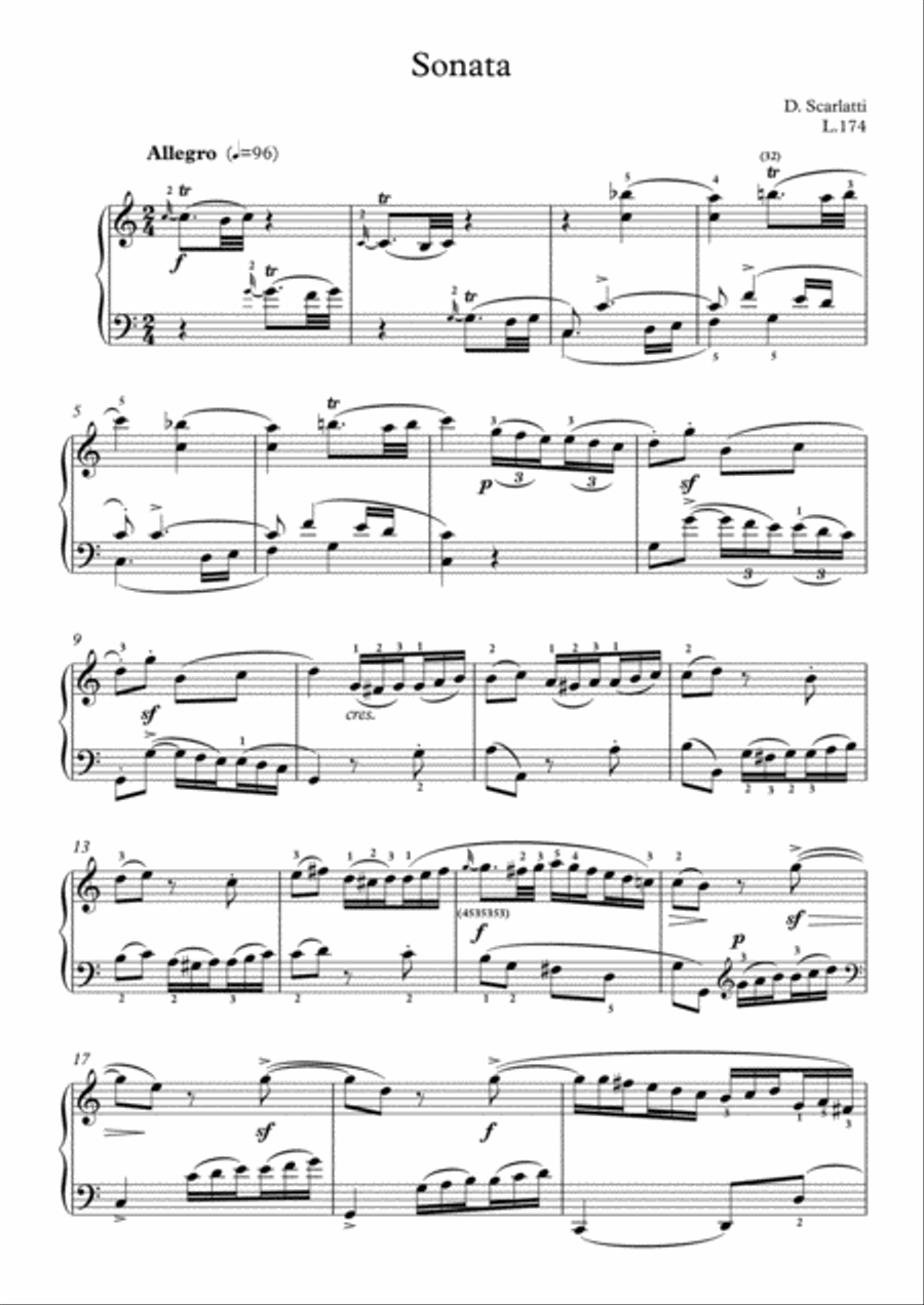 Scarlatti-Sonata in C-Major L.174 K.250(piano) Piano Solo scores gallery preview page 2