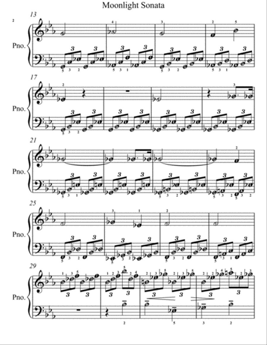 Moonlight Sonata First Movement Easy Elementary Piano Sheet Music Easy Piano scores gallery preview page 3