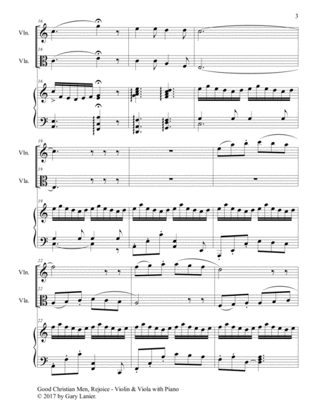 GOOD CHRISTIAN MEN, REJOICE (Violin, Viola with Piano & Score/Parts) image number null