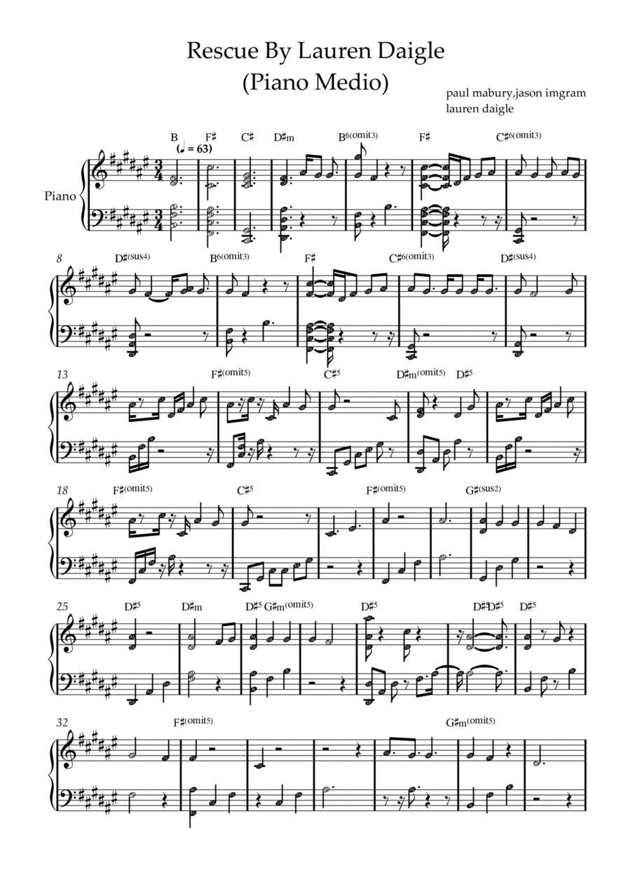 Rescue Piano Solo scores gallery preview page 1