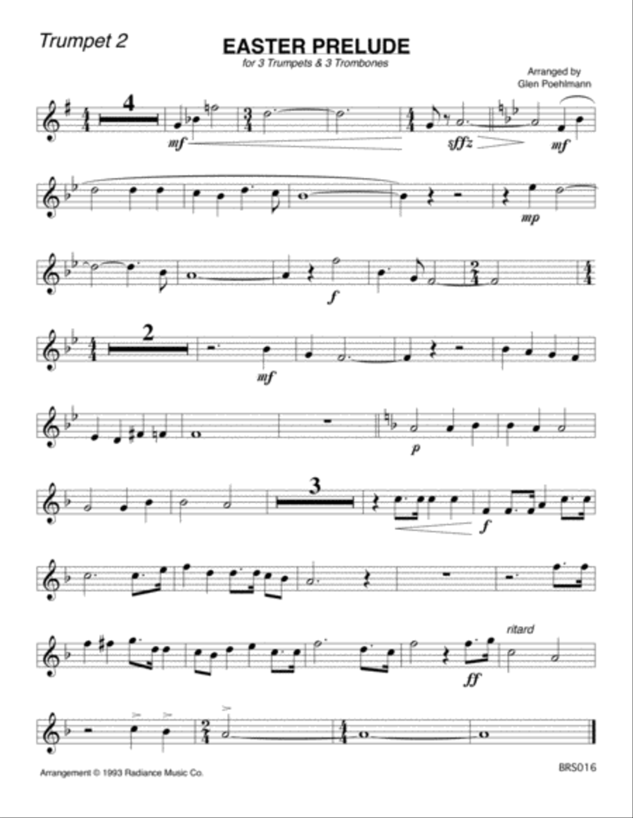 EASTER PRELUDE - Medley for 3 TRUMPETS & 3 TROMBONES (unaccompanied) Brass Duet scores gallery preview page 4