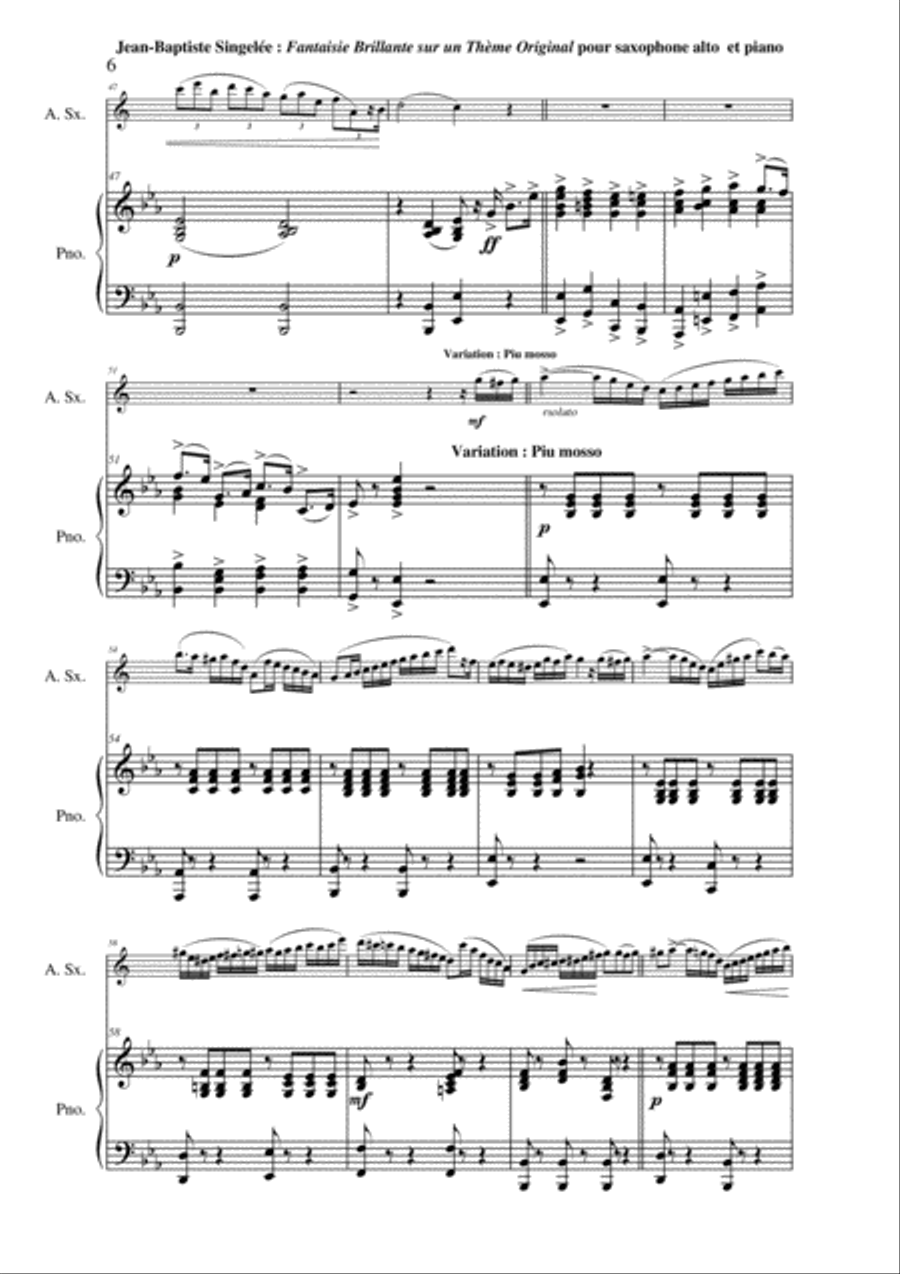 Jean-Baptiste Singelée: Fantaisie Brillante sur un Thème Original, Opus 86 pour saxophone alto et pi Piano scores gallery preview page 6