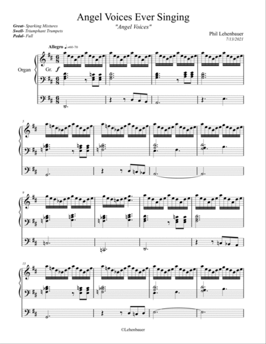 Angel Voices Ever Singing (Angel Voices) organ work by Phil Lehenbauer Voice scores gallery preview page 2
