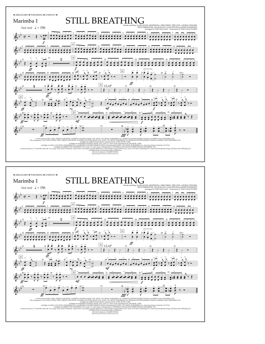 Still Breathing - Marimba 1 Marimba scores gallery preview page 1