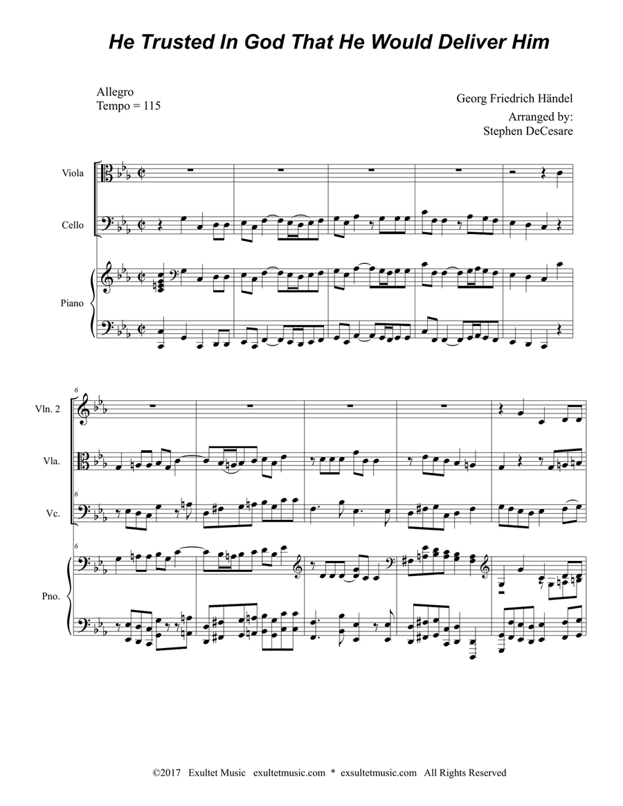 He Trusted In God That He Would Deliver Him (String Quartet and Piano) He Trusted In God That He Would Deliver Him (String Quartet and Piano) String Quartet scores gallery preview page 1