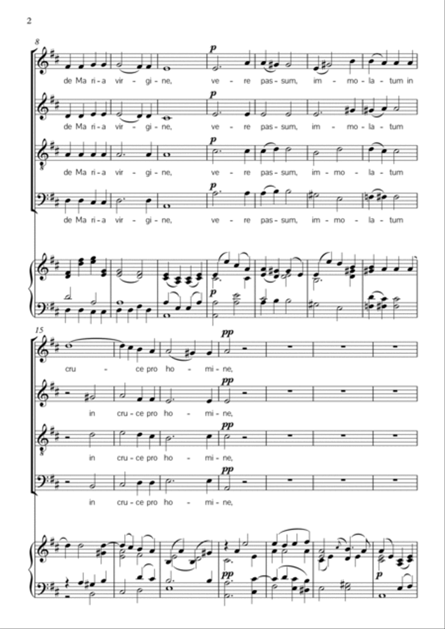W. A. Mozart Ave Verum Corpus K 618. For SATB and Piano. PDF 4-Part scores gallery preview page 2