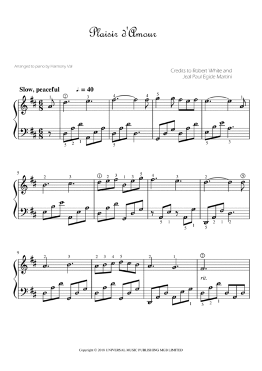 Plaisir D'amour Piano, Vocal scores gallery preview page 1