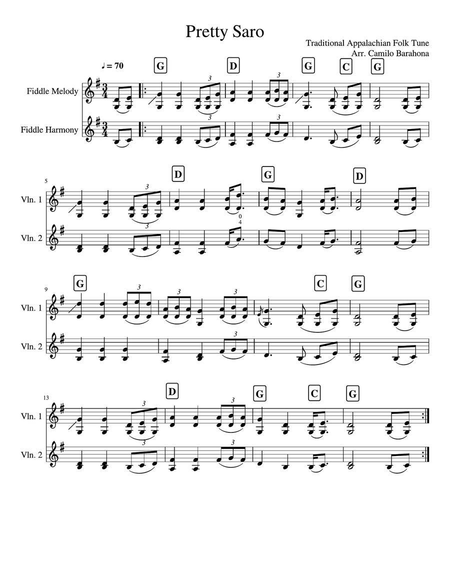 Pretty Saro : Fiddle Violin Solo scores gallery preview page 1