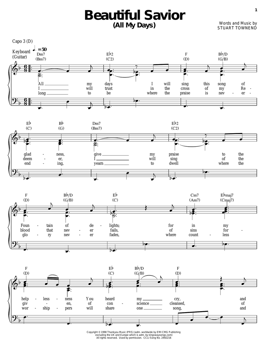 Beautiful Savior (All My Days) Acoustic Guitar scores gallery preview page 1