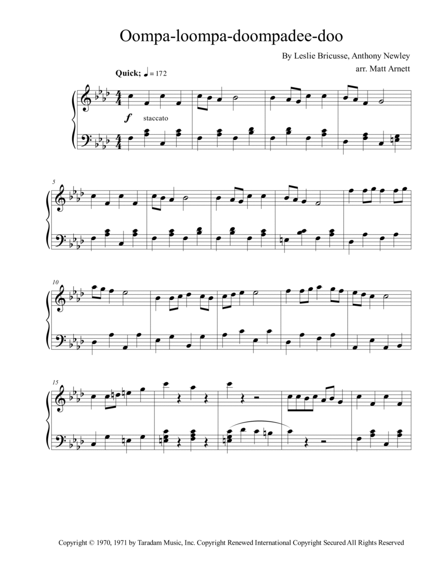 Oompa-loompa-doompadee-doo Easy Piano scores gallery preview page 1