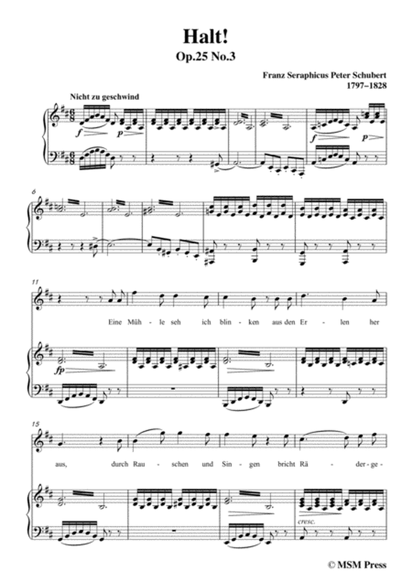 Schubert-Halt!,in D Major,Op.25 No.3,for Voice and Piano image number null