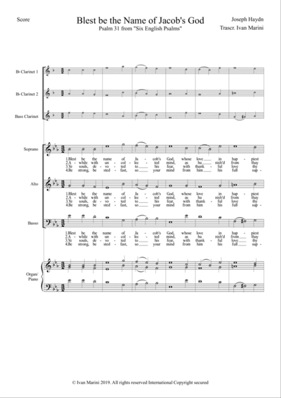 Blest be the name - Haydn - Choir with opt. Organ and Woodwinds 3-Part scores gallery preview page 1
