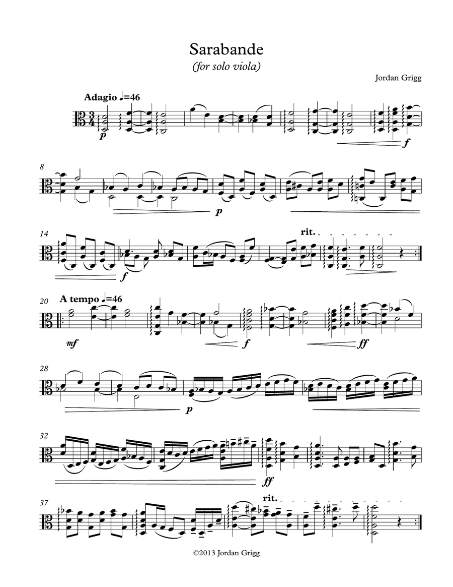 Sarabande (for solo viola) Viola Solo scores gallery preview page 1
