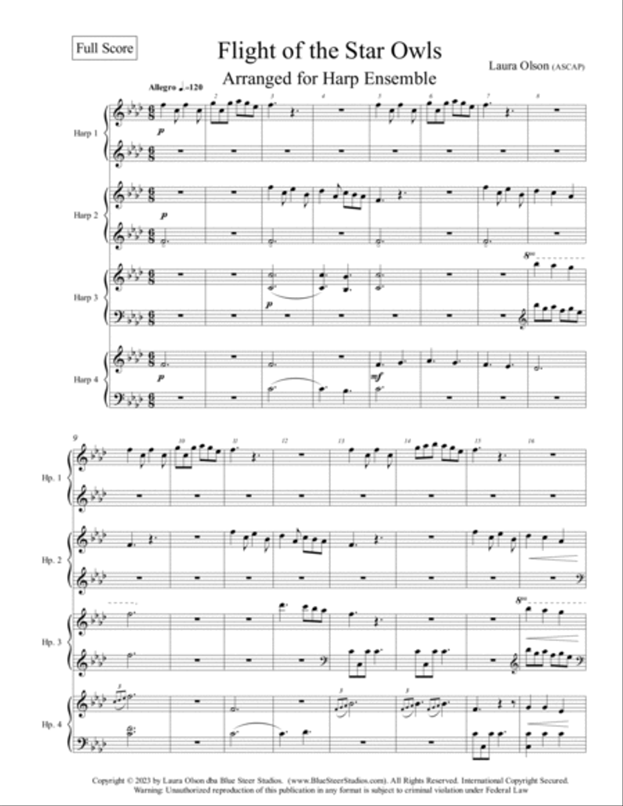 Flight of the Star Owls Harp Arrangement- Full score and parts (F minor) Harp scores gallery preview page 2
