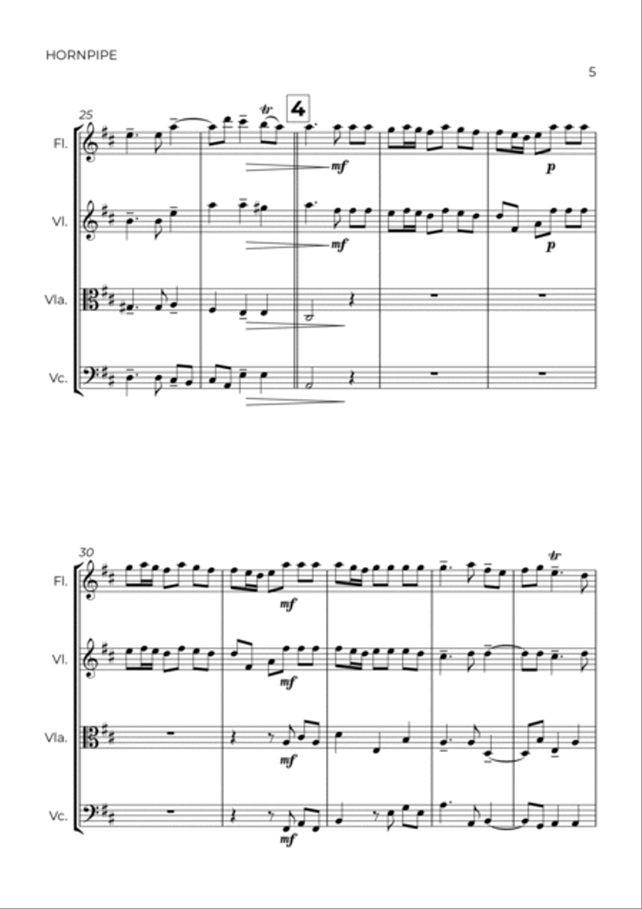 HORNPIPE - HANDEL – FLUTE, VIOLIN, VIOLA & CELLO Small Ensemble scores gallery preview page 5