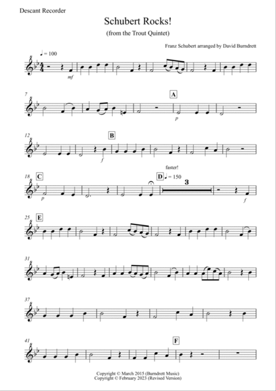 Schubert Rocks! for Recorder Quartet Soprano Recorder scores gallery preview page 5