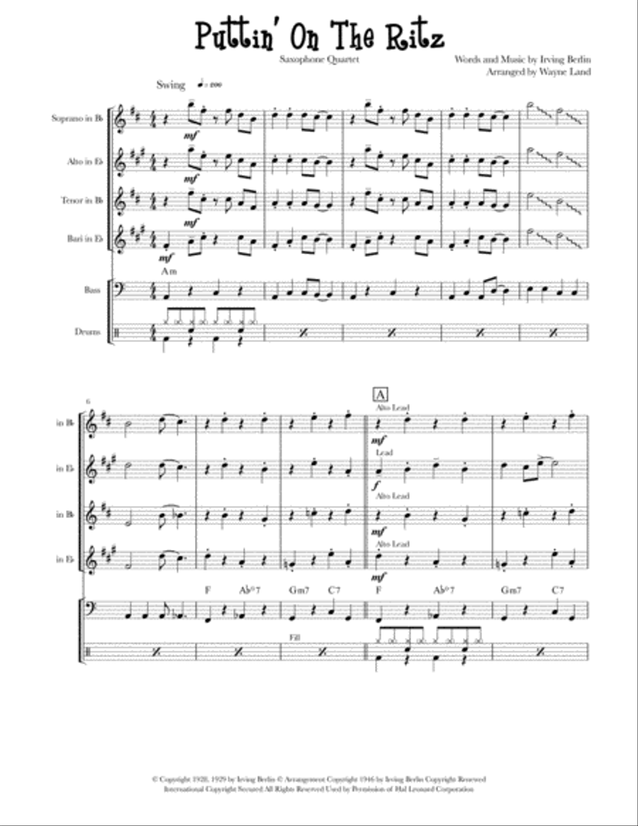 Puttin' On The Ritz Saxophone Quartet scores gallery preview page 2