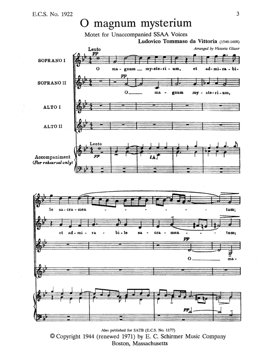 O Magnum Mysterium SSAA scores gallery preview page 1