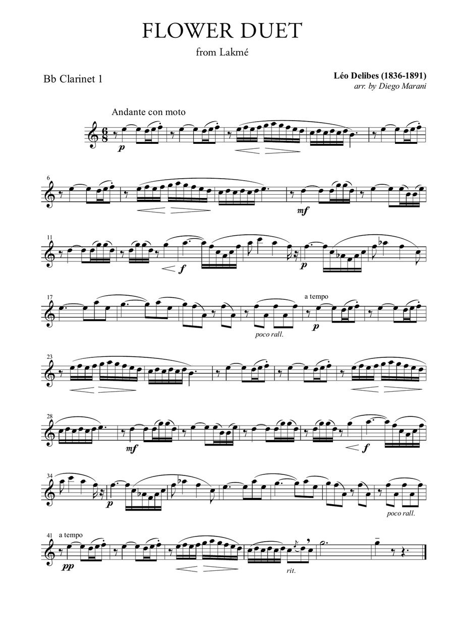 Flower Duet for Clarinet Quartet Clarinet Quartet scores gallery preview page 1