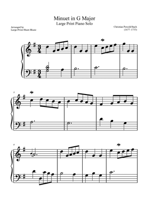 Bach Minuet in G Large Print Sheet Music