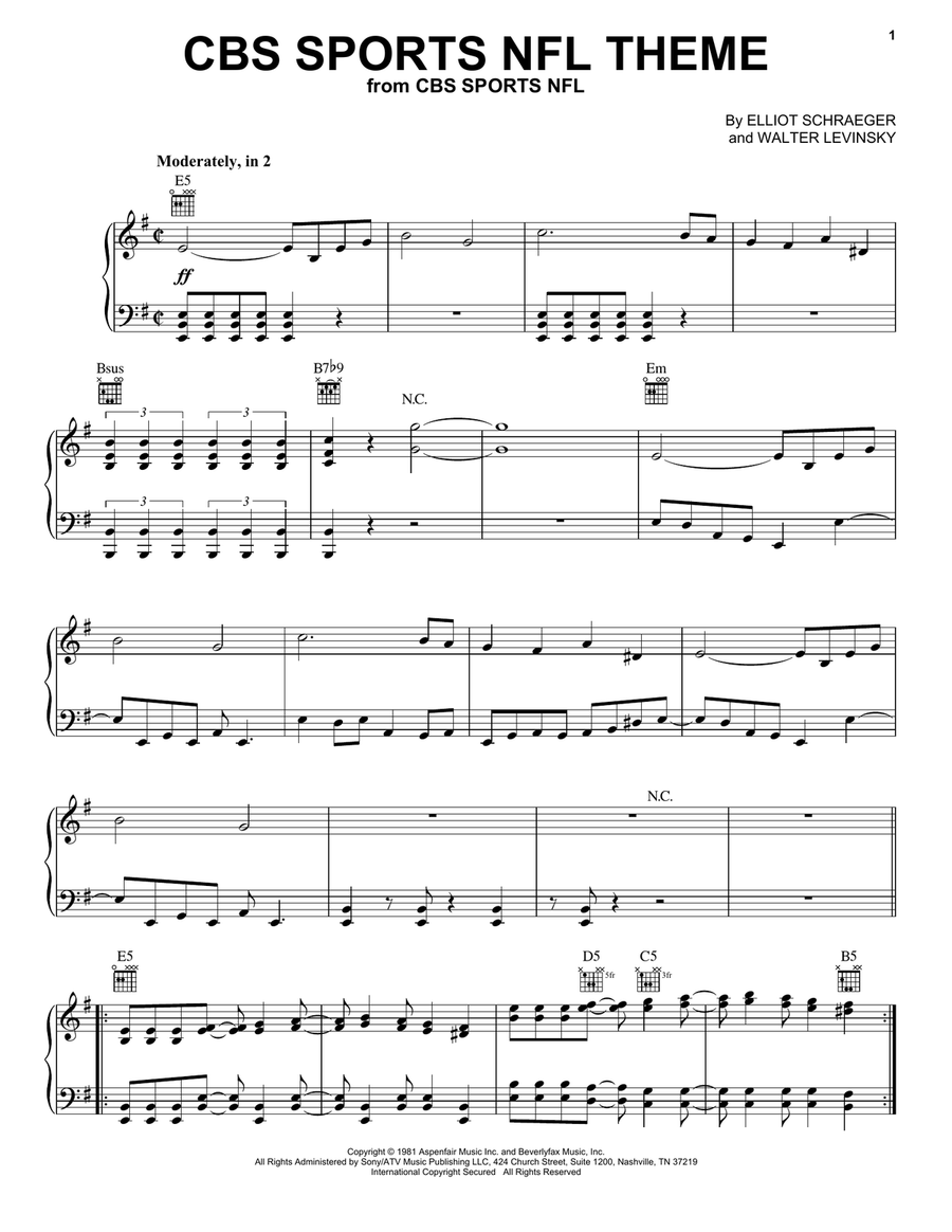 CBS Sports NFL Theme Piano Solo scores gallery preview page 1
