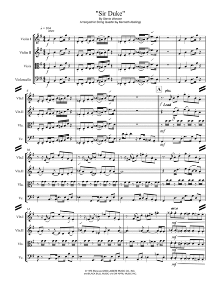Sir Duke String Quartet scores gallery preview page 2