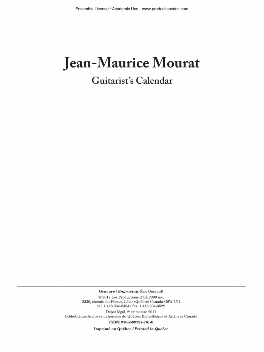 Guitarist’s Calendar Classical Guitar scores gallery preview page 1