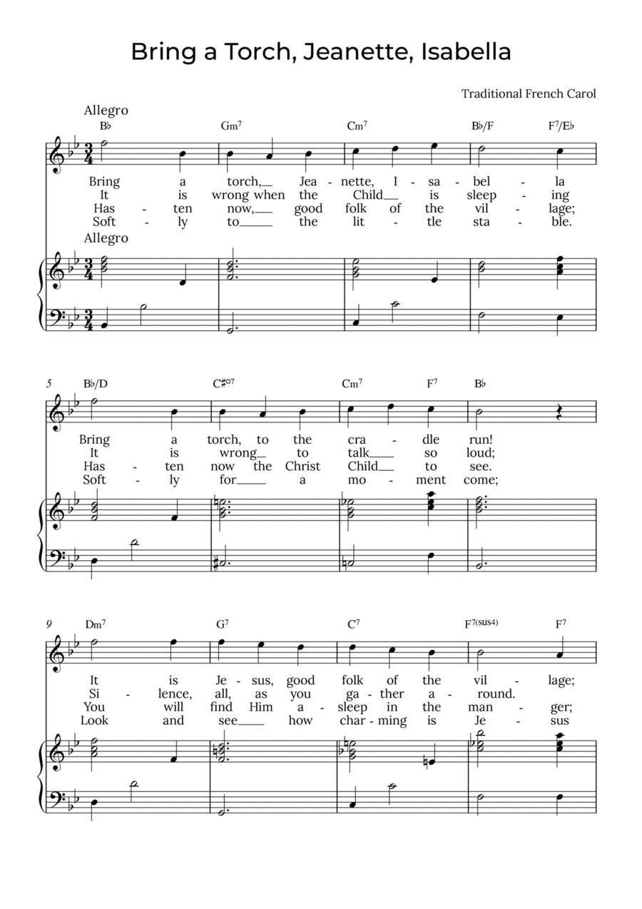 Bring a Torch, Isabella - Sobrano with chords in Bb, Jeanette Soprano Voice scores gallery preview page 1