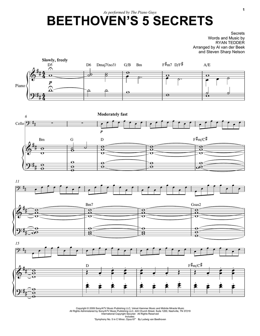Beethoven's 5 Secrets Piano scores gallery preview page 1