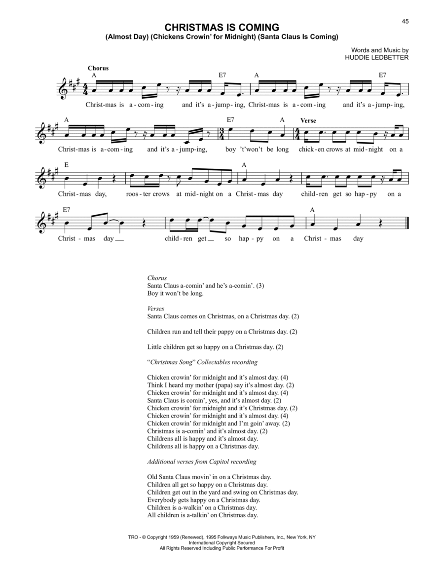 Christmas Is Coming (Almost Day) (Chickens Crowin' For Midnight) (Santa Claus Is Coming) Piano scores gallery preview page 1