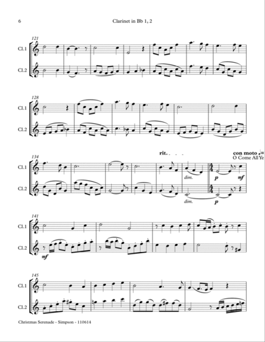 Christmas Serenade for 2 Bb Clarinets Clarinet Duet scores gallery preview page 6