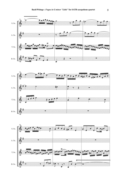 J. S. Bach: Fugue in g minor ("little"), BWV 578, arranged for SATB saxophone quartet by Paul Wehage