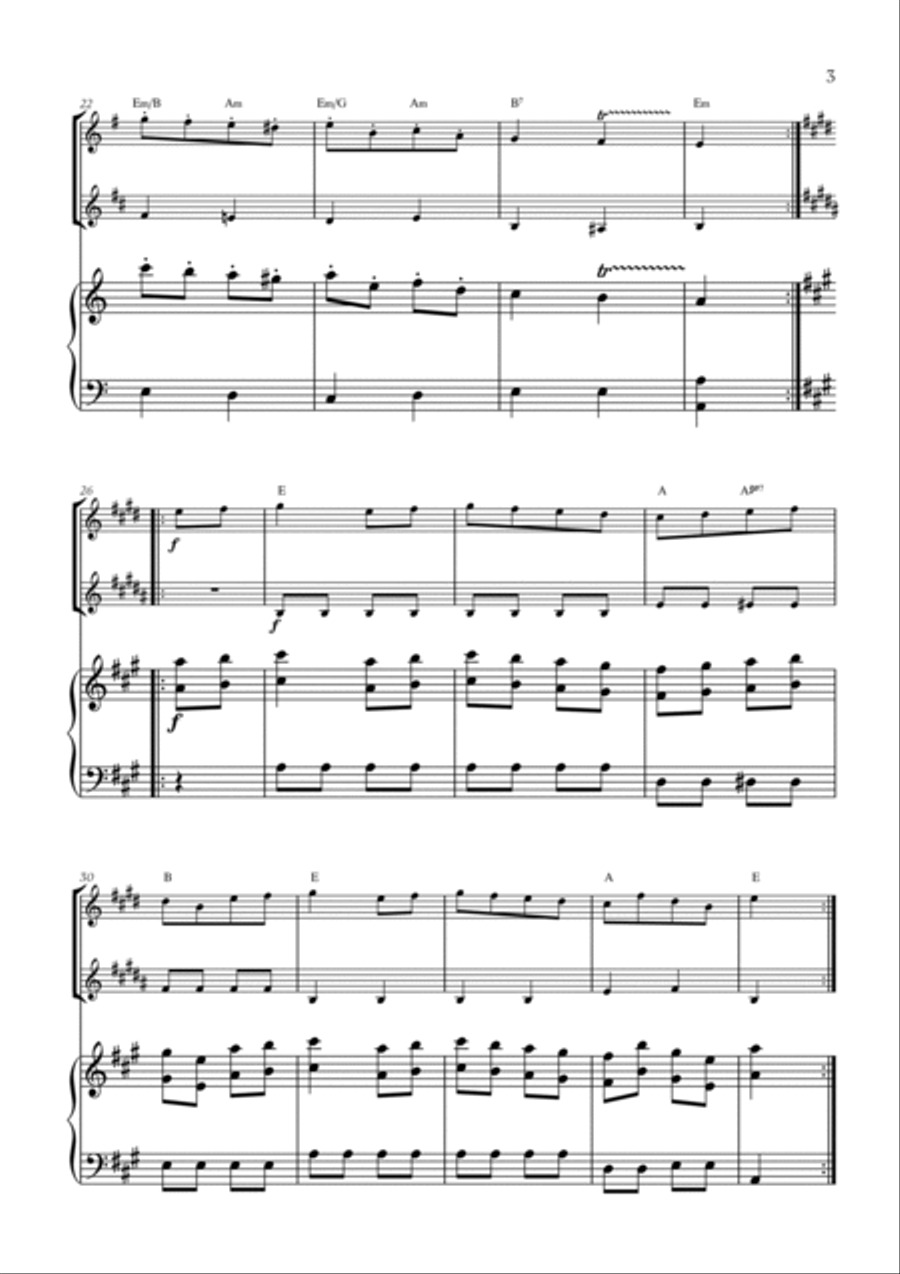 W. A. Mozart - Turkish March (Alla Turca) (with chords) (for French Horn and Clarinet) Woodwind Duet scores gallery preview page 3