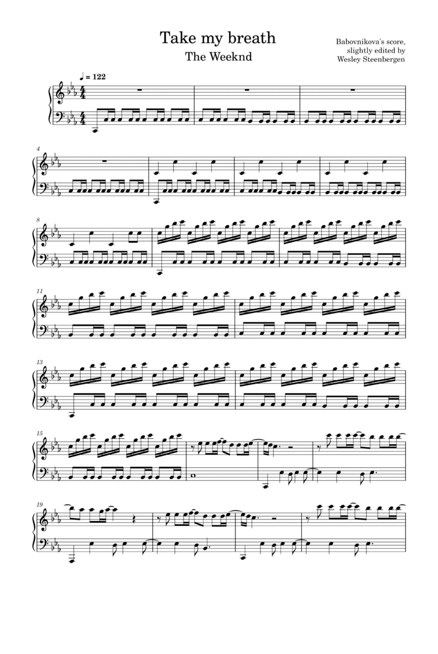 Take My Breath Take My Breath Piano Solo scores gallery preview page 1
