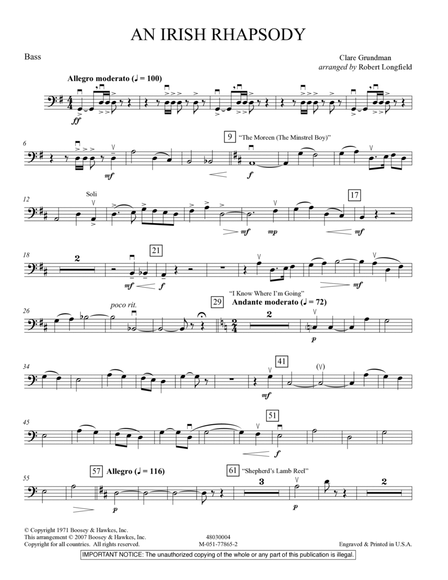 Book cover for An Irish Rhapsody - Bass
