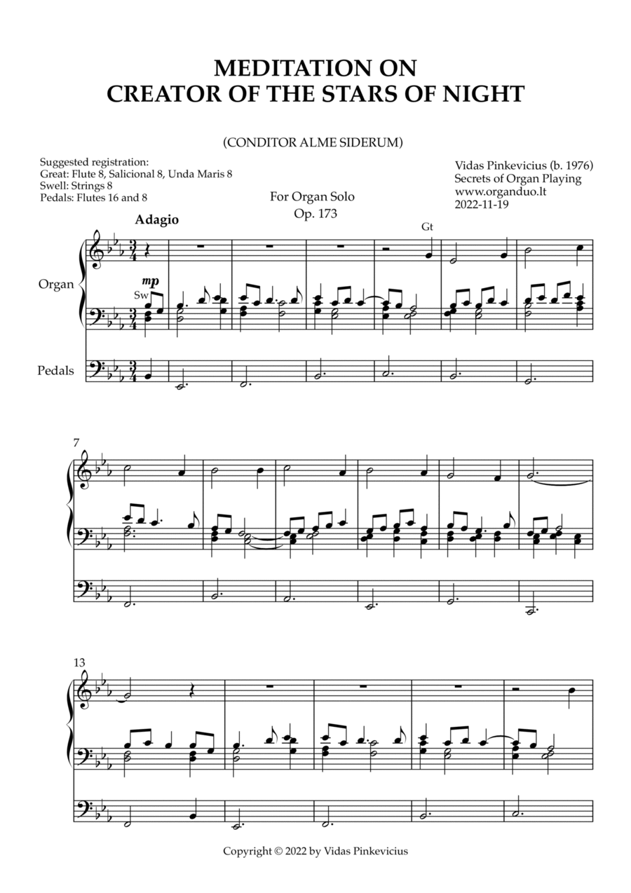 Meditation on Creator of the Stars of Night, Op. 173 (Organ Solo) by Vidas Pinkevicius Organ Solo scores gallery preview page 1