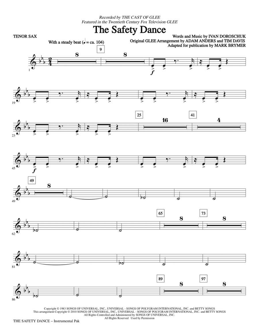 The Safety Dance - Tenor Sax Choir scores gallery preview page 1