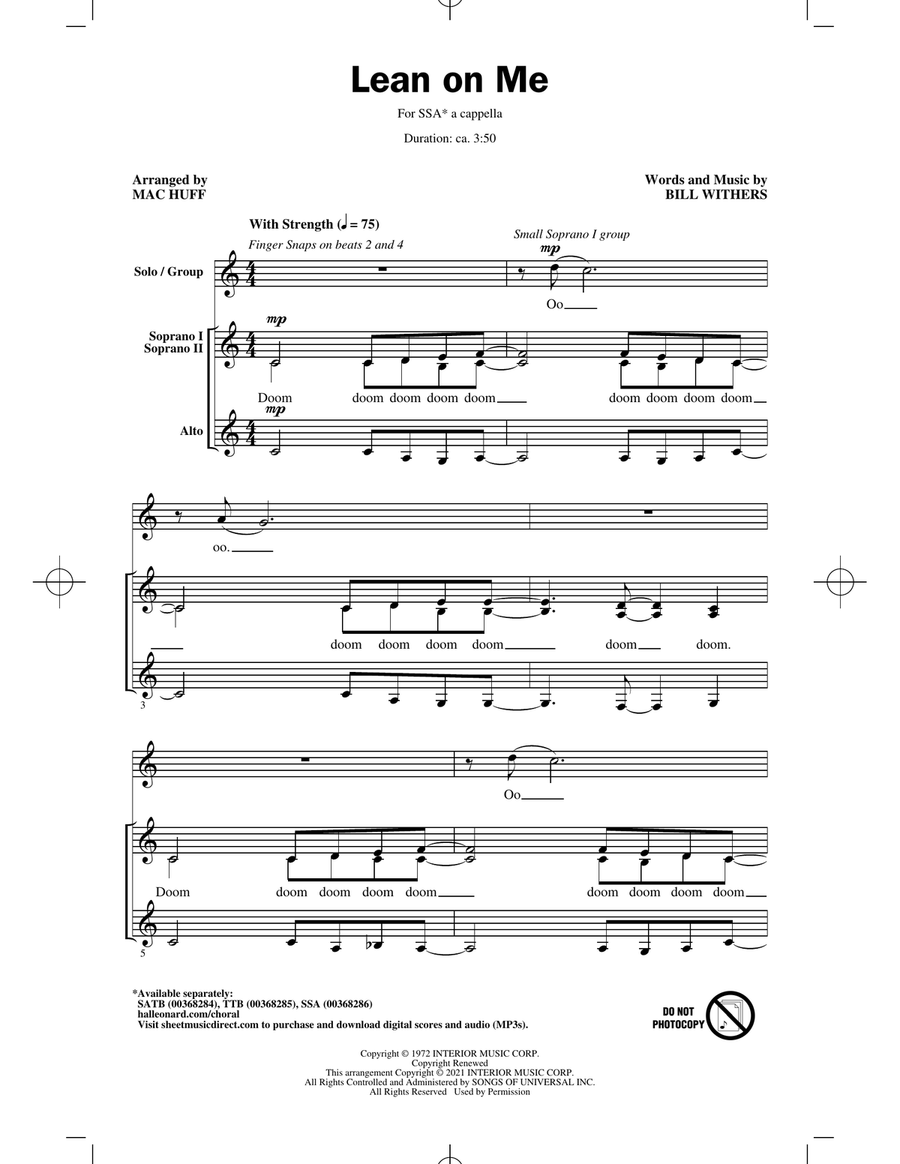 Lean On Me (arr. Mac Huff) SSA scores gallery preview page 1