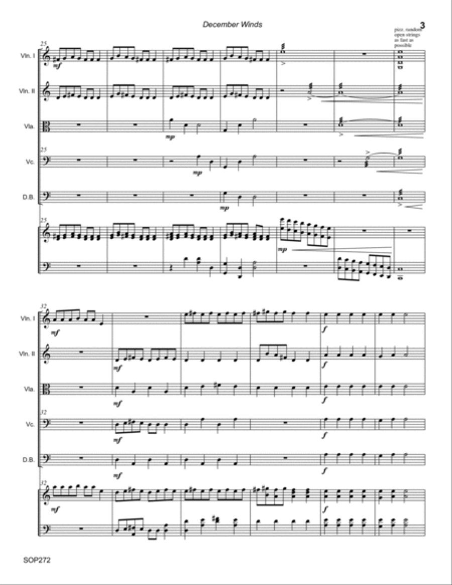 DECEMBER WINDS - ELEMENTARY STRING ORCHESTRA with optional Piano & Percussion String Orchestra scores gallery preview page 3