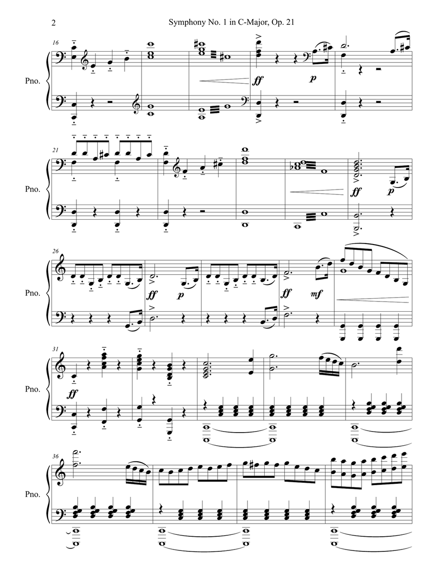 Beethoven Symphony No. 1 in C Major, Op. 21 Mov. I Piano Solo scores gallery preview page 3