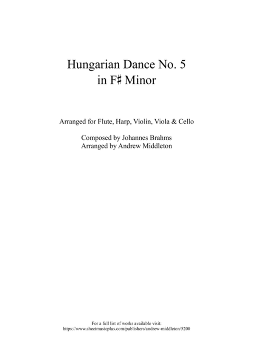 Hungarian Dance No. 5 in F Sharp Minor arranged for Flute, Harp, Violin, Viola & Cello image number null