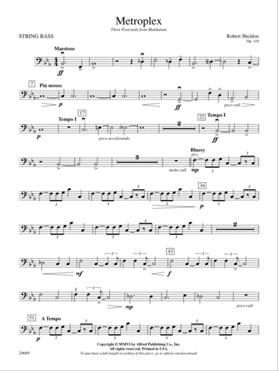 Metroplex: Three Postcards from Manhattan: String Bass Concert Band scores gallery preview page 1