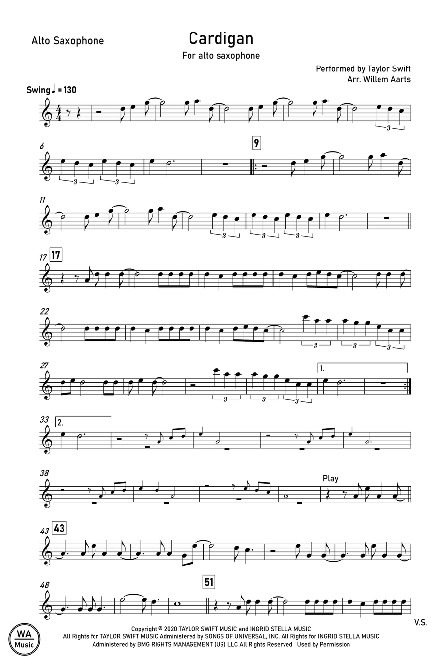 Cardigan Alto Saxophone scores gallery preview page 1