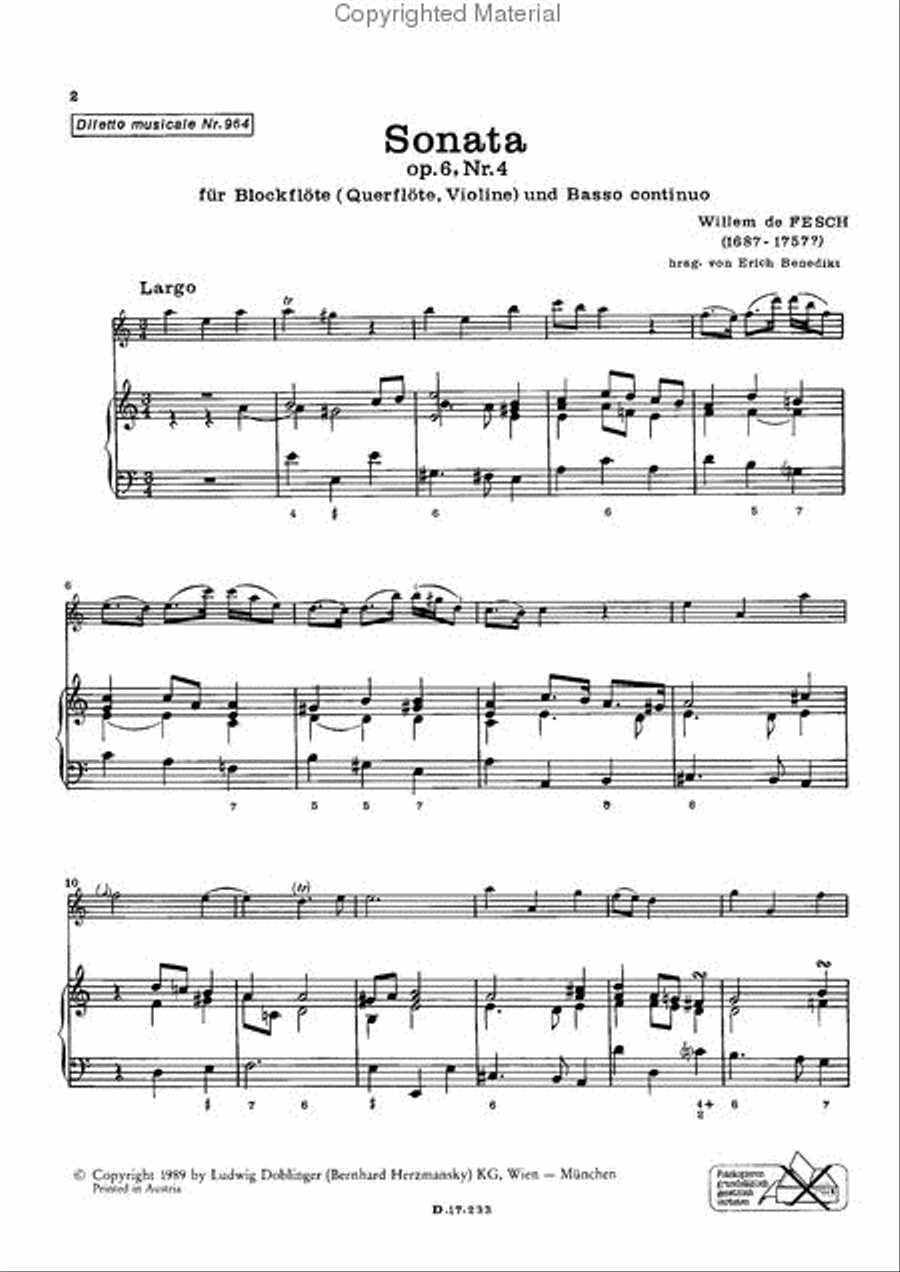 6 Sonaten op. 6 / 4 a-moll Flute scores gallery preview page 2